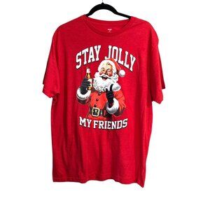 Stay Jolly My Friends Santa Graphic Holiday T-Shirt Red XL Cotton Blend